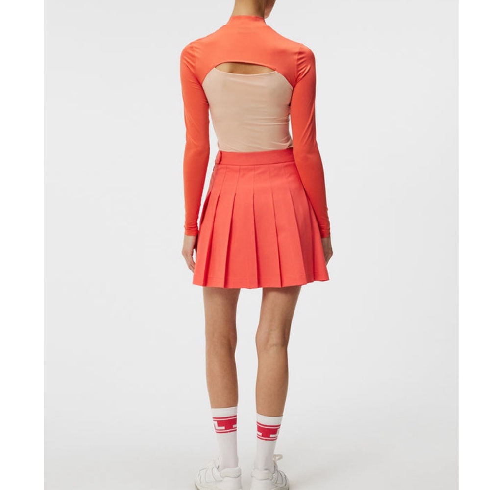 J.Lindeberg Coral-Red Pleated Mini Skirt - Picture 3 of 16